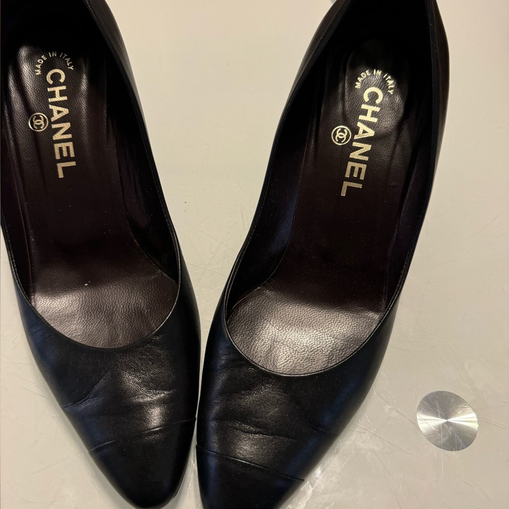 CHANEL Black Leather Heels